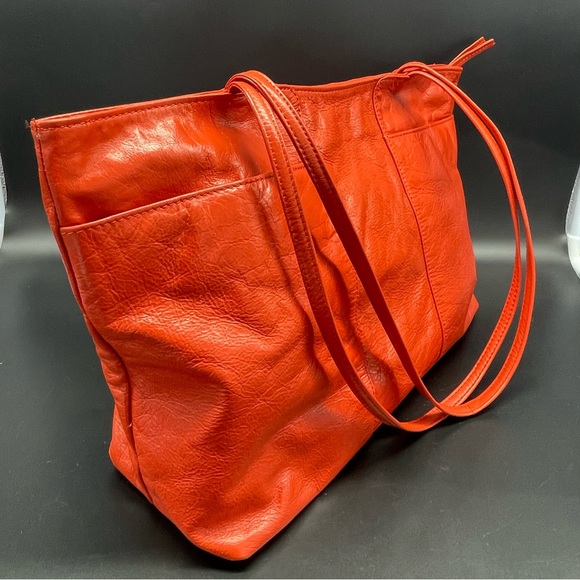 Latico NJ USA Vibrant Orange Leather Tote Shoulder Bag - Picture 4 of 13